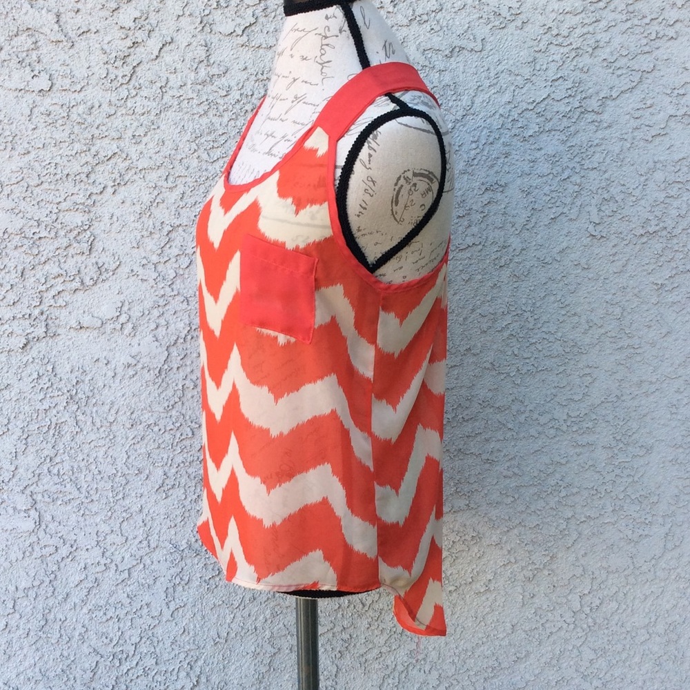 Kate Collection Striped Chevron Orange Sheer Shirt